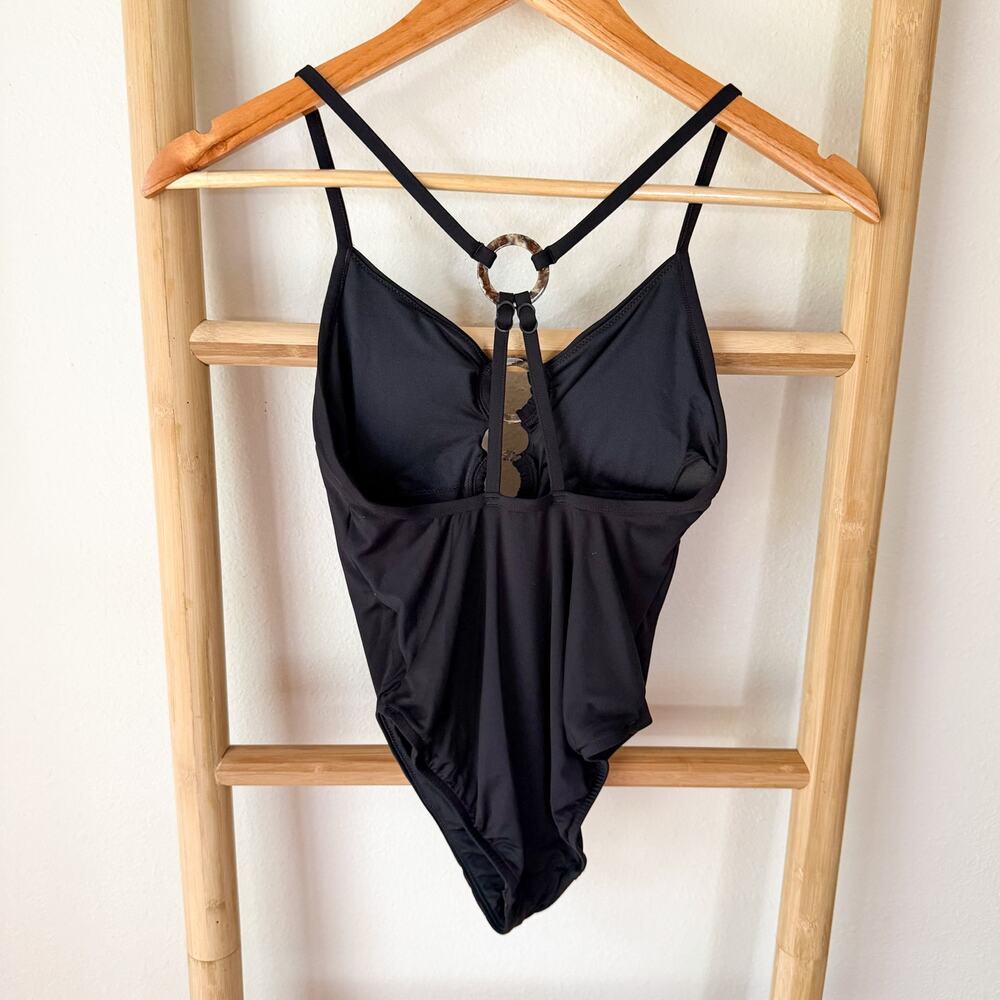 Seafolly Black Ring Detail Cutout One Piece Swimsuit Maillot Size 4 US - Picture 4 of 6
